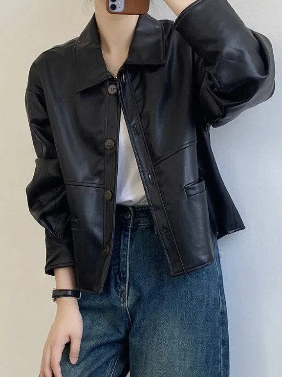 Pearlie Button-up Leather Jacket