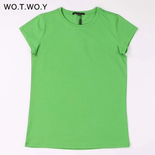 Plain Elastic Basic Cotton Casual Tees