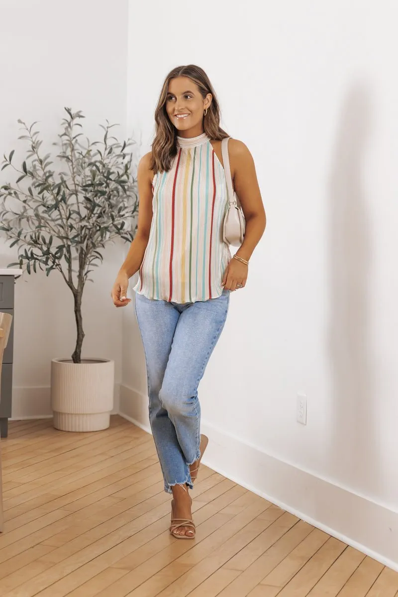 Plisse Multi Stripe Pleated Top - FINAL SALE