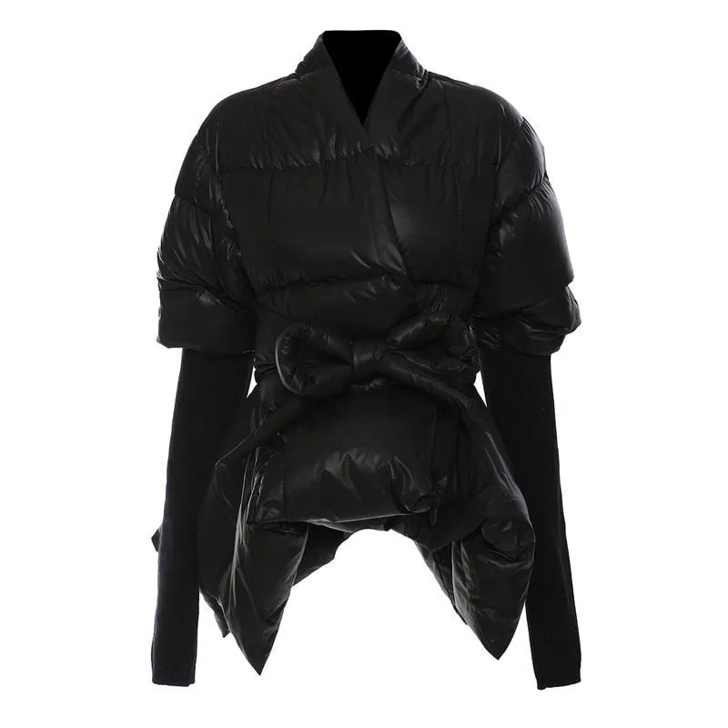 Pre Order:  Tie Waist Spliced Knit Cuffs Jacket - @phenomenalkat