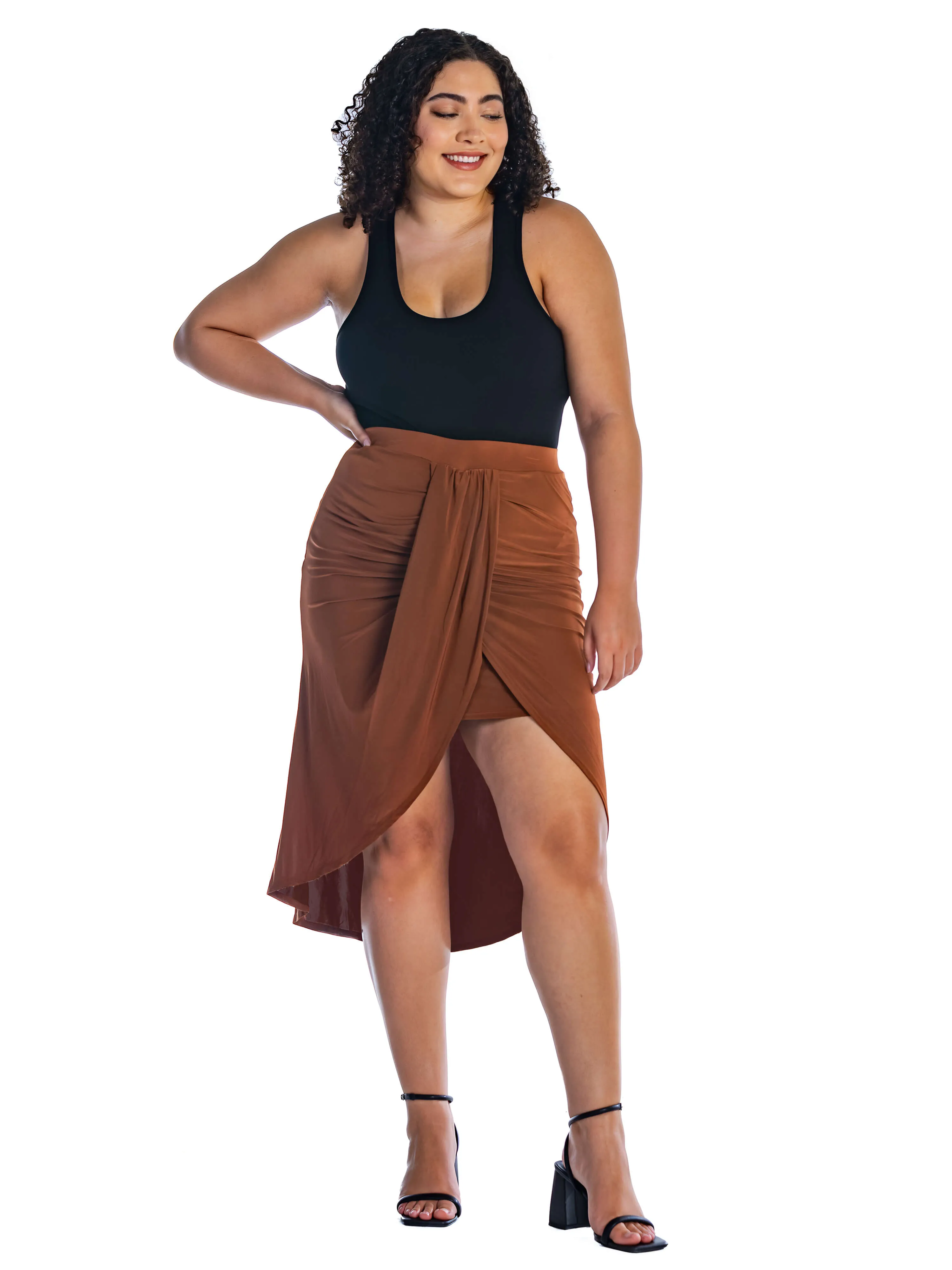 Solid Color Knee Length Plus Size Tulip Skirt