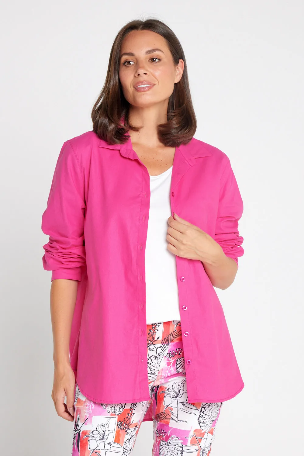 The Tulio Cotton & Linen Shirt - Hot Pink