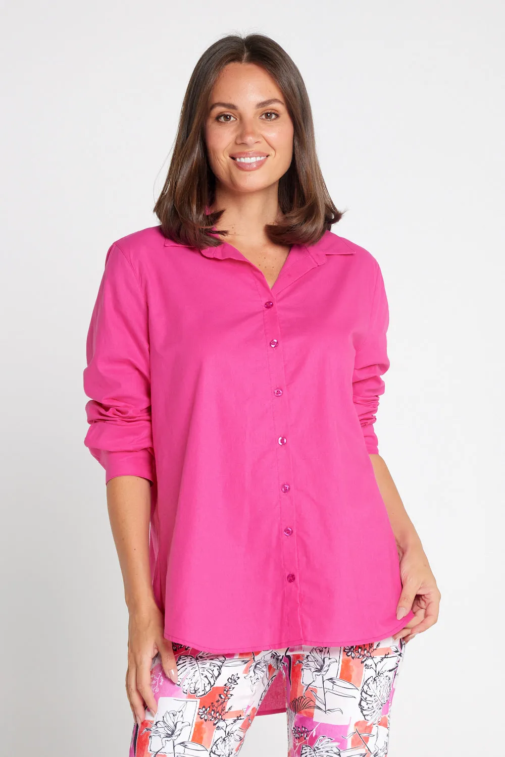 The Tulio Cotton & Linen Shirt - Hot Pink