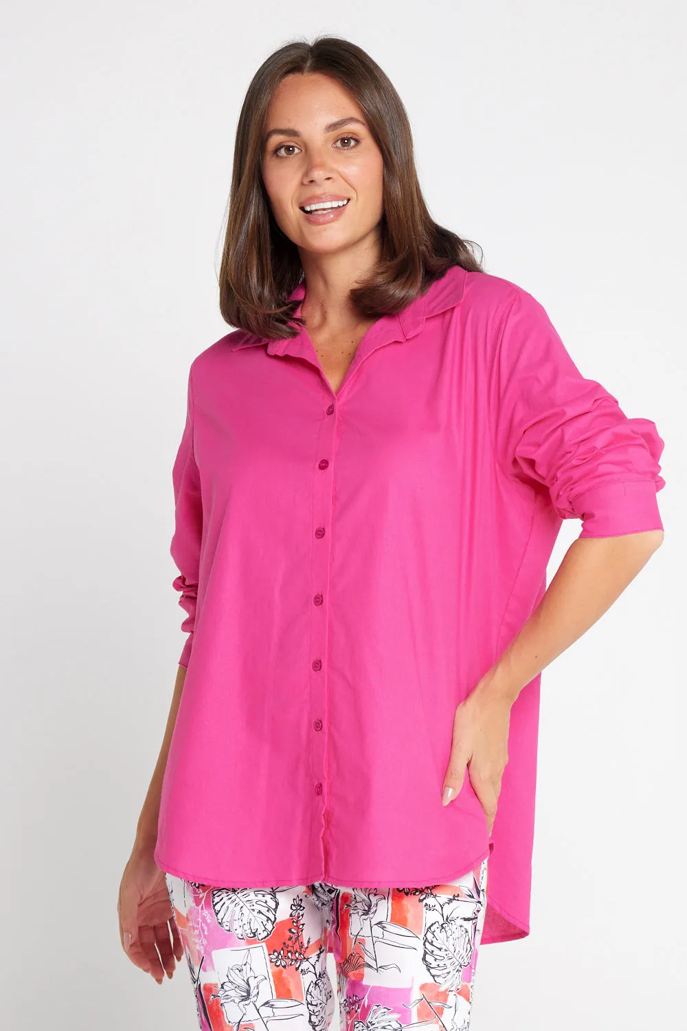 The Tulio Cotton & Linen Shirt - Hot Pink