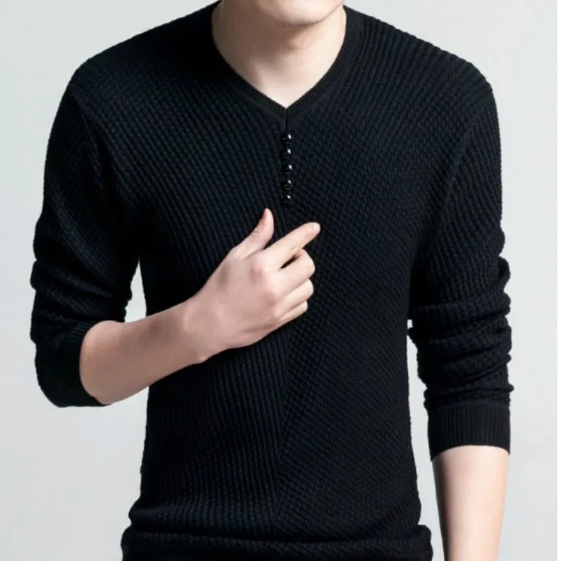 Trendy Men V Neck Casual Long Sleeve Sweater