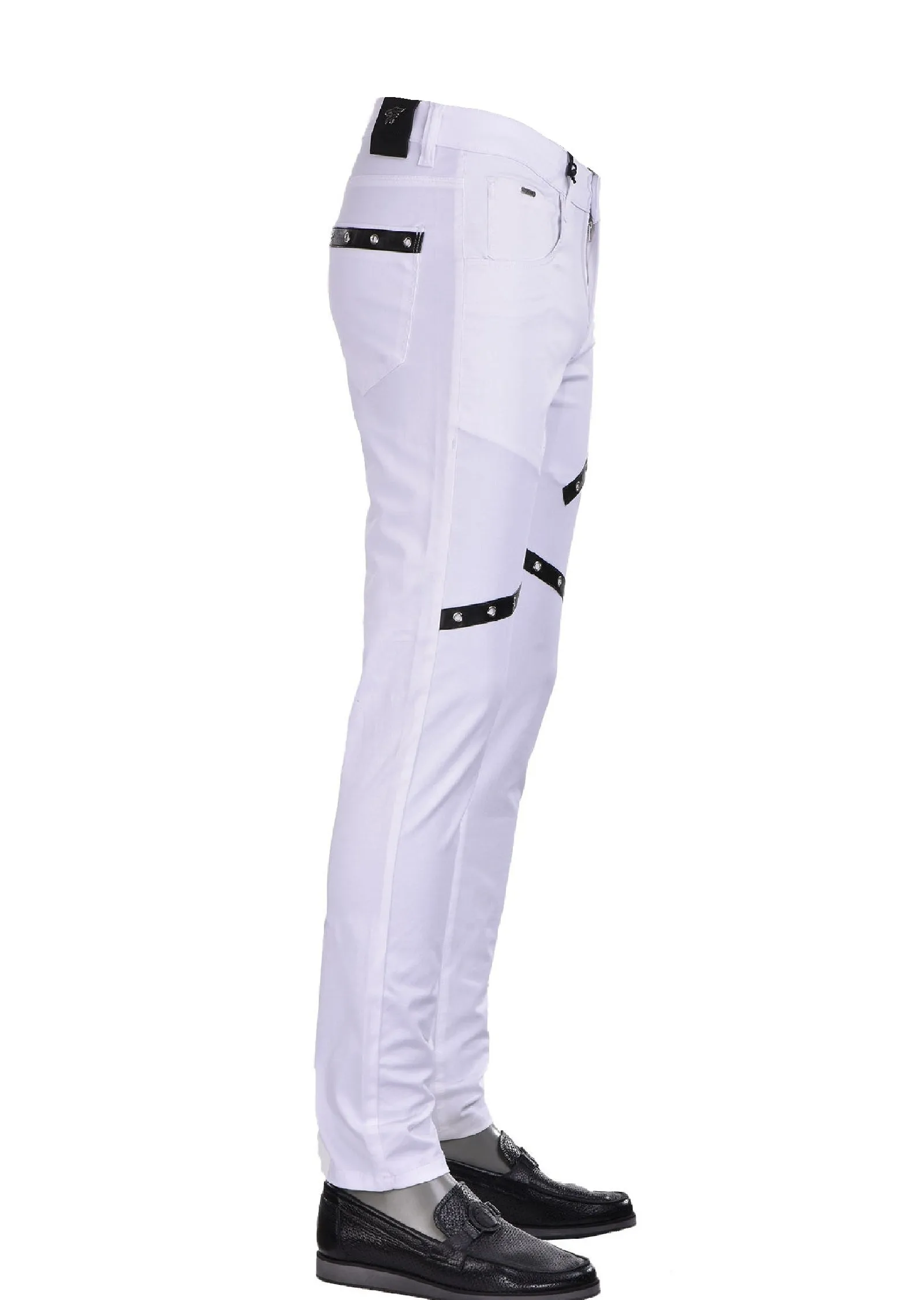 White Leather Eyelet Stretchy Pants