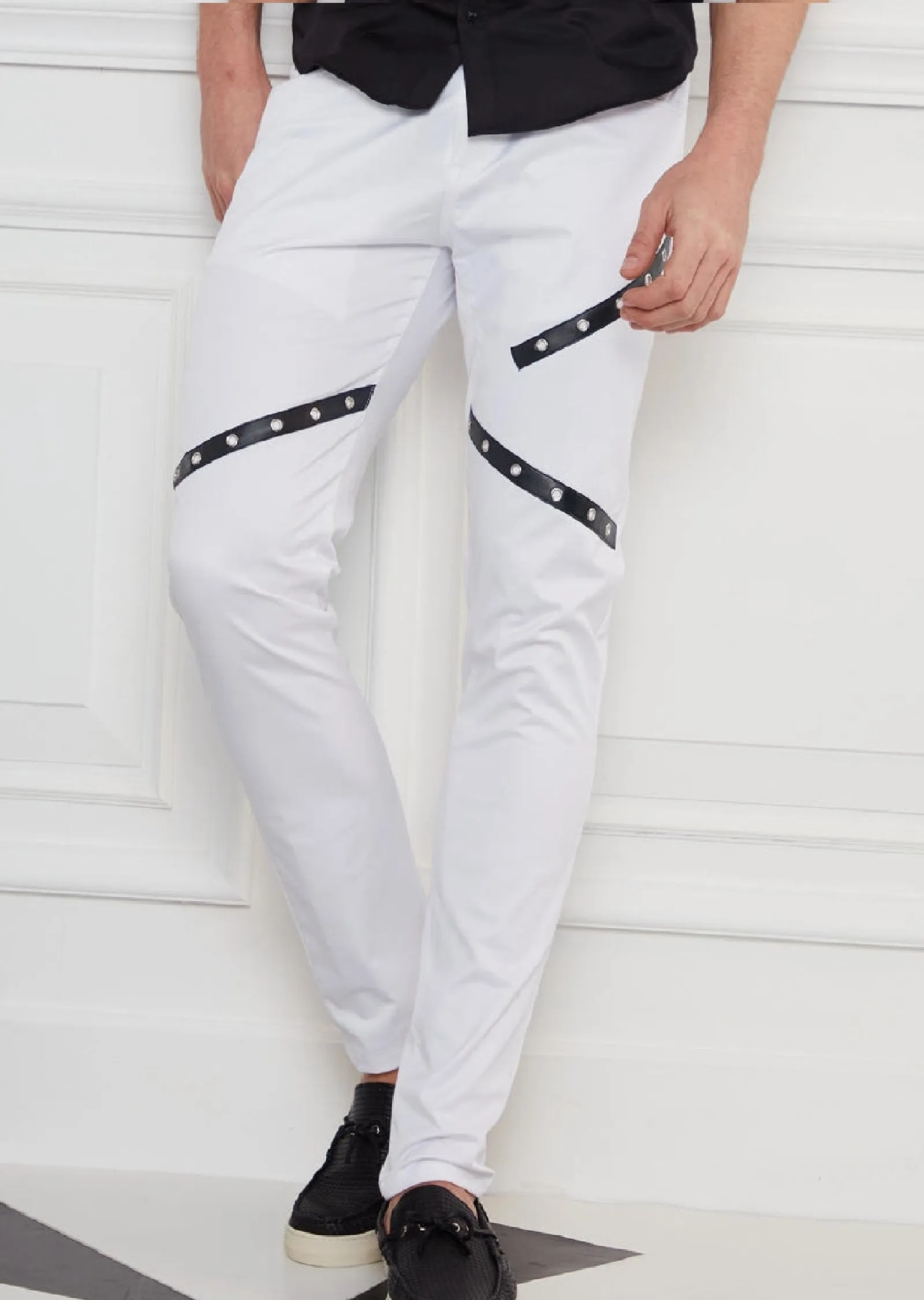 White Leather Eyelet Stretchy Pants