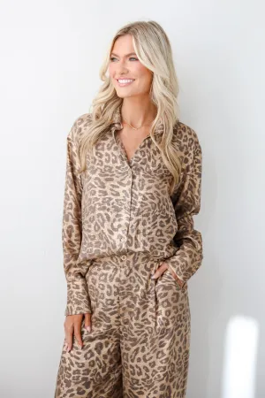 Wildly Poised Leopard Metallic Button-Up Blouse