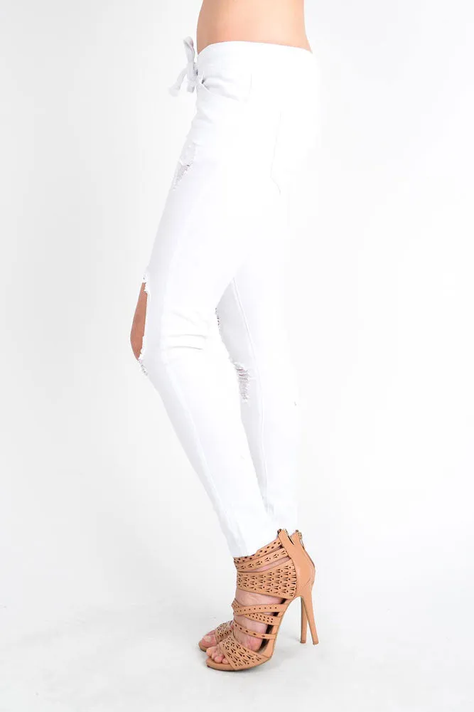 Women's Solid Torn Skinny Jogger Pants