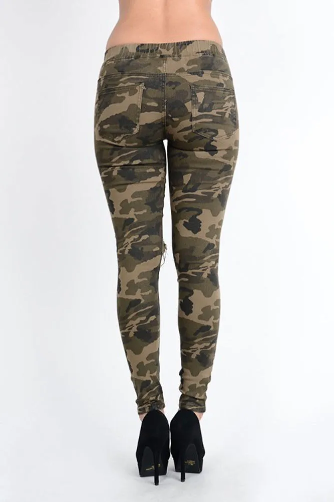 Women's Solid Torn Skinny Jogger Pants